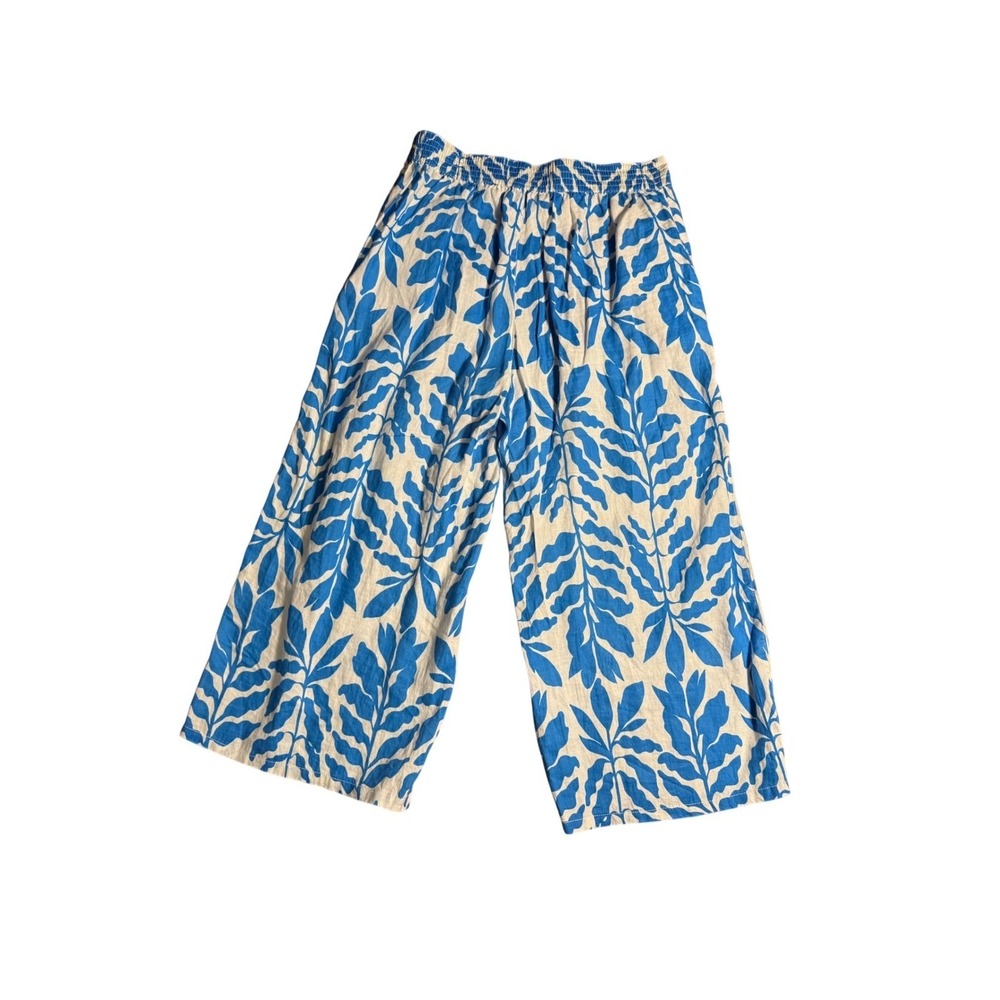 Rachel Zoe Blue and Cream Wide Leg Linen Pants - Size L - Picture 3 of 5